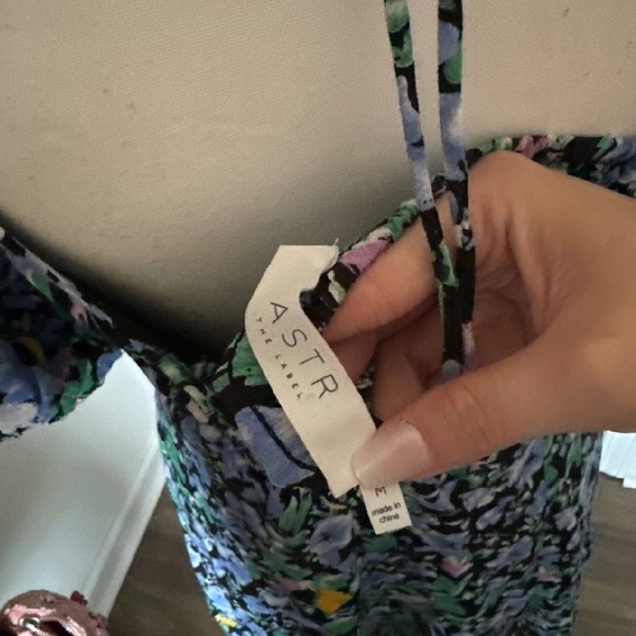 Astr Blue and Green Puff Sleeve Mini Dress Medium - Picture 5 of 5